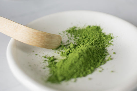 Matcha on a plate for a face scrub post